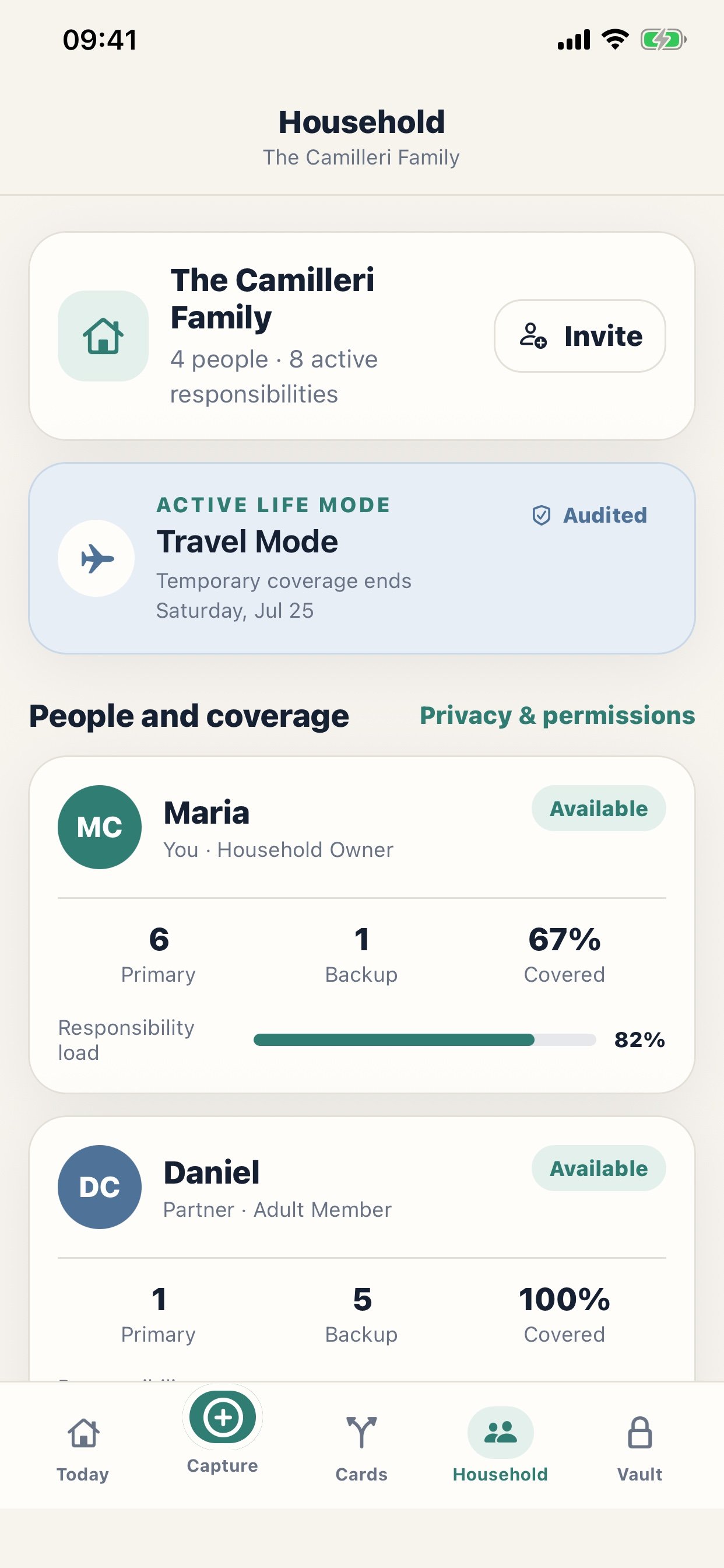 RELAY household coverage screen