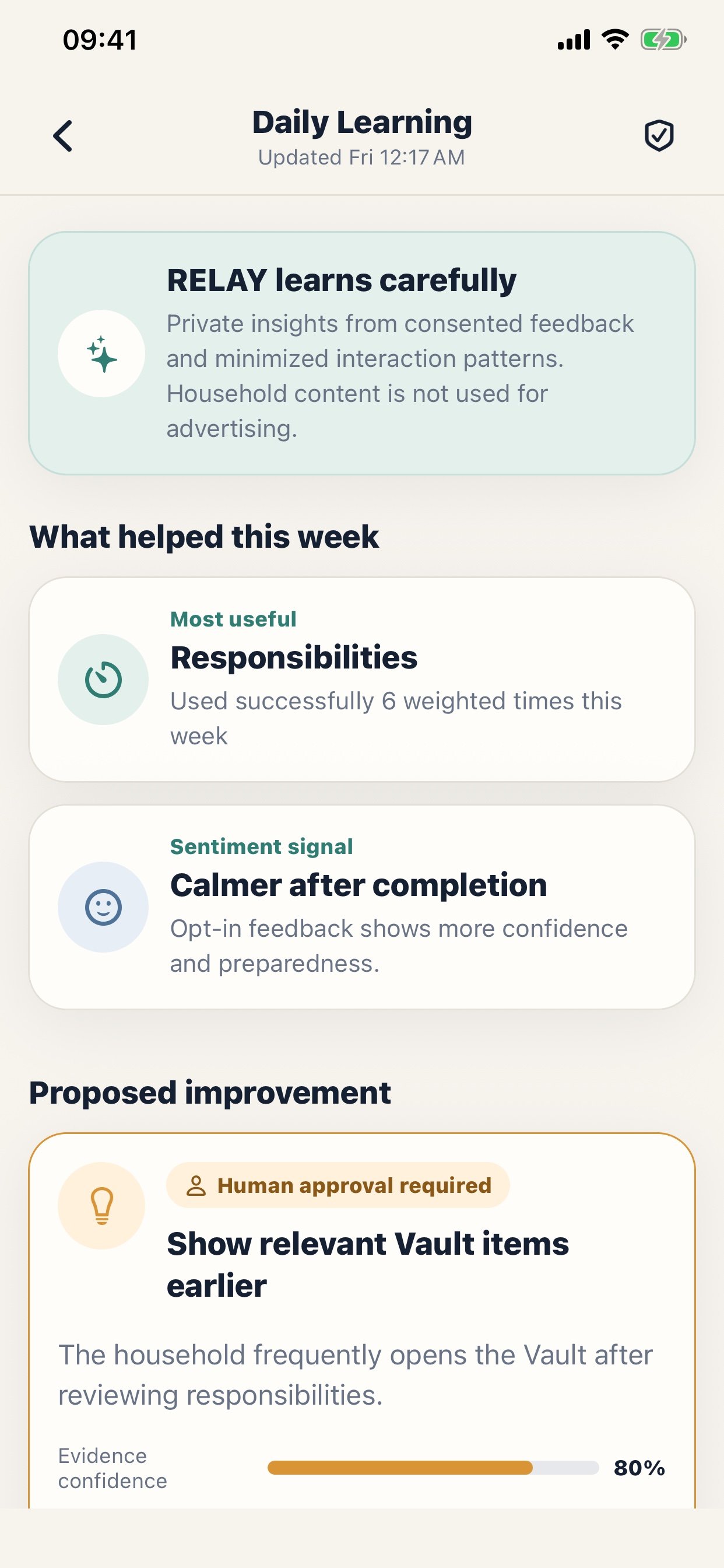RELAY daily learning screen